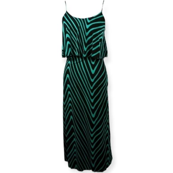 CHARLOTTE RUSSE BLACK & GREEN STRIPE MAXI DRESS XS - Picture 1 of 6